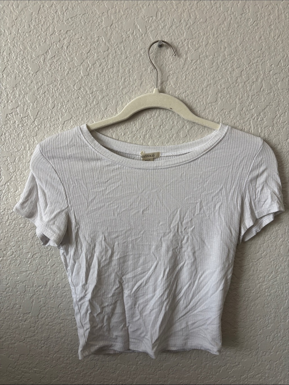 Bozzolo White Ribbed Short Sleeve Tee